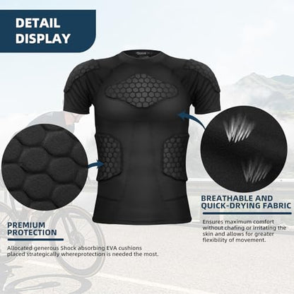 Zicac Men's Sports Shock Rash Guard Compression Padded Shirt Soccer Basketball Protective Gear Chest Rib Guards - color: Black Padded Shirt, size: XX-Large