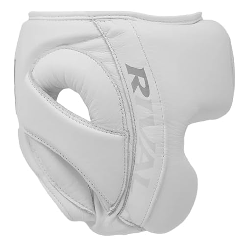 RIVAL Boxing RHG-Guerrero Headgear, Superior Visibility, Lacing Adjustment System, Handcrafted All-Leather Construction, Ergonomic Design - color: White, size: Medium