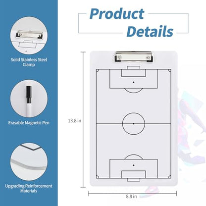 Eco Friendly PVC Multi Sport Coaching Clipboard Reusable Tactical Board for Basketball,Soccer,Volleyball,Handball and Futsal Portable Training Essential for Coaches - style: Soccerl Board