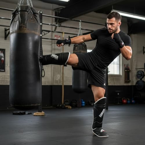 Centurion Muay Thai Shin and Instep Guards, High-Density Foam Protection, Skintex Leather, Adjustable Straps, Lightweight & Durable for MMA, Kickboxing, Muay Thai, and Taekwondo - size: Medium