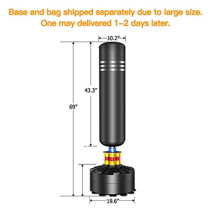 Punching Bag Heavy Boxing Bag with Suction Cup Stand- Freestanding Punching Bag for Adults Kickboxing Bags Kick Punch Bag for Home Gym Boxing Training Black, 69"