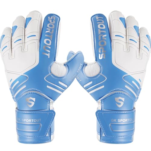 Sportout Youth&Adult Goalie Goalkeeper Gloves,Strong Grip for The Toughest Saves, with Finger Protect & 4+3MM Latex to Give Splendid Protection to Prevent Injuries,4 Colors - color: Blue, size: 8