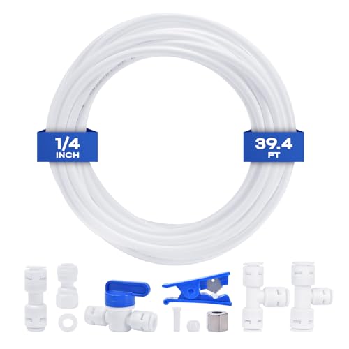 Refrigerator Water Line Kit, CNAODUN Ice Maker Water Line Kit with 1/4" OD 39.4ft Water Line Reverse Osmosis Quick Connect Fittings Push To Connect Water Tube Fittings for Fridge Ice Maker