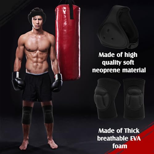 Viora White Wrestling Headgear Knee Pads Set for Kids Youth, Thick Sponge Anti Slip Knee Sleeve, Adjustable Wrestling Ear Guard Protective for Sparring Brazilian Jiu Jitsu Training
