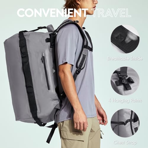 Haimont IPX7 Waterproof Roll-Top Dry Duffel Backpack Bag - color: Light Gray, size: 60L