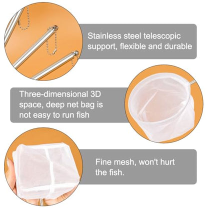 Stainless Steel Retractable Fish Net Set of 4 (4 Sizes), findTop Fine Mesh Aquarium Net for Fish Tank, Small Fish Nets with Durables Handle, Top 4 Models for Freshwater and Saltwater