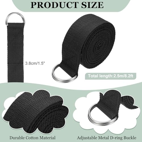 Yoga Strap for Stretching, Athletic Stretch Band with Adjustable Metal D Ring Buckle Yoga Bands - color: Black, size: 8.2ft