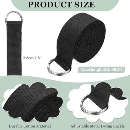 Yoga Strap for Stretching, Athletic Stretch Band with Adjustable Metal D Ring Buckle Yoga Bands - color: Black, size: 8.2ft