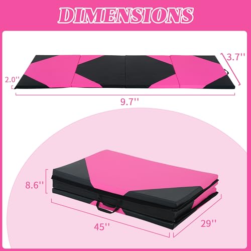 4'x10'x2" 4-Panel Folding Gymnastics Mat, 2-Inch Thick PU Leather Tumbling Mat with Carrying Handles for Exercise, Yoga, Cheerleading, Martial Arts & Home Workouts - color: PB