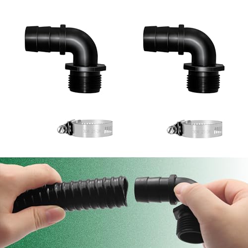 Pond Hose Fittings Adapter 2 Packs 90 Degree Elbow Adapter 1" Hose ID x 1.2" NPT Male with 2 Clamps