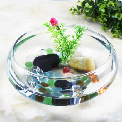 DECHOUS Clear Round Fish Bowl Plastic 7.4 Inch Shallow Vase Bubble Fish Bowl Terrarium Aquatic Plant Pot for Home Decoration Table Centerpiece, 94oz