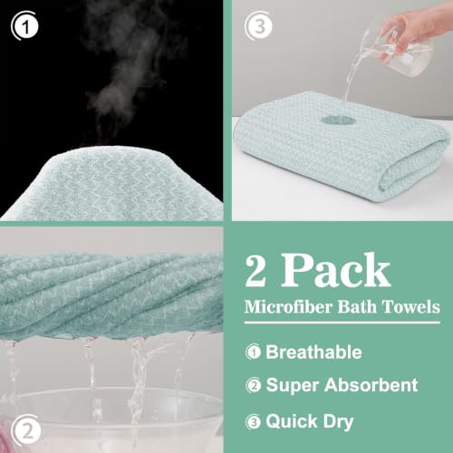 JML Microfiber Bath Towels, 2 Pack, 27x55 in, Fine Wave Green - color: Cationic Fine Wave Green, size: 2 Pack (27 in x 55 in)