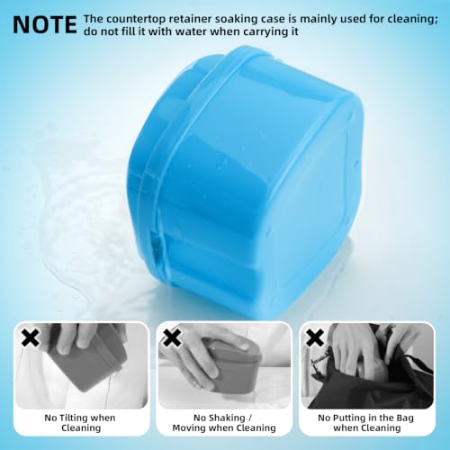 Dental Orthodontic Retainer Case Cleaning with Strainer Basket, Denture Bath Box Soaking Cup Mouthguard Storage Holder - Blue - color: Blue