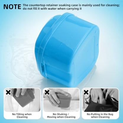 Dental Orthodontic Retainer Case Cleaning with Strainer Basket, Denture Bath Box Soaking Cup Mouthguard Storage Holder - Blue - color: Blue