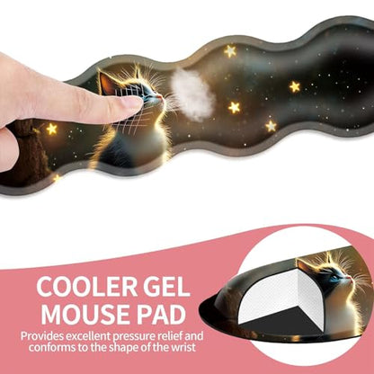 Large Gaming Mouse Pad, Keyboard Wrist Rest Pad & Wrist Support Mousepad Set, Stitched Edge, Extended, Non-Slip Base, Memory Foam Desk Mat for Office, Home,Cute Kitten - color: Cute Kitten
