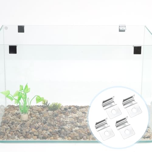 4 Pcs Aquarium Lid Clips, 4mm Aquarium Cover Support Clamps, Aquarium Cover Holder Lid, Stainless Steel Aquarium Tank Cover Clamps Set, Silver Tone