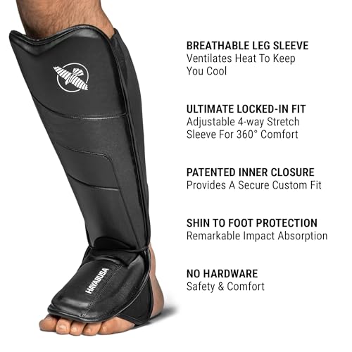 Hayabusa T3 Full-Back Shin Guards - color: Black, size: X-Large
