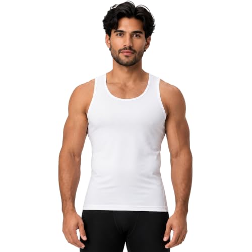DEVOPS 3 Pack Men's Muscle Dry Fit Compression Tank Top Sleeveless Shirt - color: White / White / White(gray-stitch), size: Medium