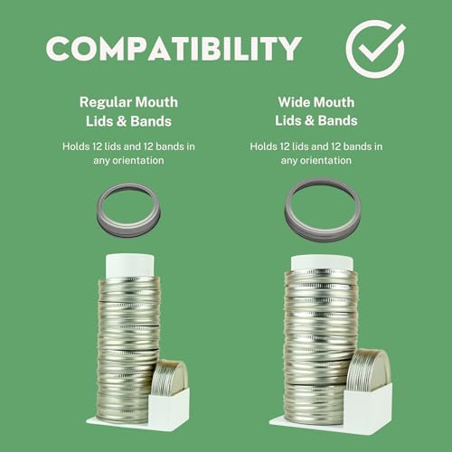 Mason Jar Lid Organizer & Holder | Storage Rack for Canning Jar Lids and Rings | Vertical Stacking Kitchen Organization | Compatible with Regular and Wide Mouth | Holds 20 Lids & 20 Rings (2 Pack)