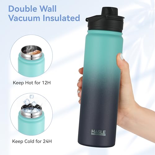 HASLE OUTFITTERS Insulated Water Bottle 22 oz Double Wall Stainless Steel Water Bottle Wide Mouth with Straw Lid & Spout Lid Keeps Cold or Hot(Green Blue Gradient,1) - color: Green Blue Gradient, size: 22 Ounces