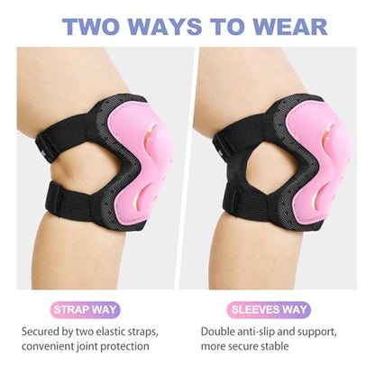 Kids Youth Adult Protective Gear Set Adjustable Knee Elbow Wrist Guards - color: Pink, size: Large