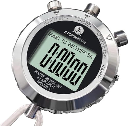 Stopwatch Timer, Digital Stop Watch with 0.01second & 0.001second Timing, Metal 10/100/400 Laps Memory, Rolilink Large dispaly Alarm Clock for Coach Sports Running Marathon - color: 2 Lap With Backlight-metal