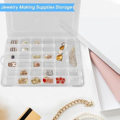 2 Pack Bead Storage Containers with Adjustable Dividers - for Jewelry Making, Craft Supplies, Fishing Tackle, with 2 Sheets Label Stickers - Compatible with Beads, Earrings, and Small Hardware