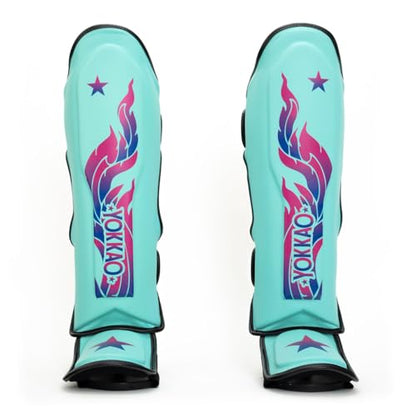 YOKKAO Microfiber Shin Guards - A-Grade Thai Microfiber | Multi-Layer Foam | Single-Shell Wrap | Produced at YOKKAO Factory, Thailand | S-L - color: Tiffany Flame, size: Medium