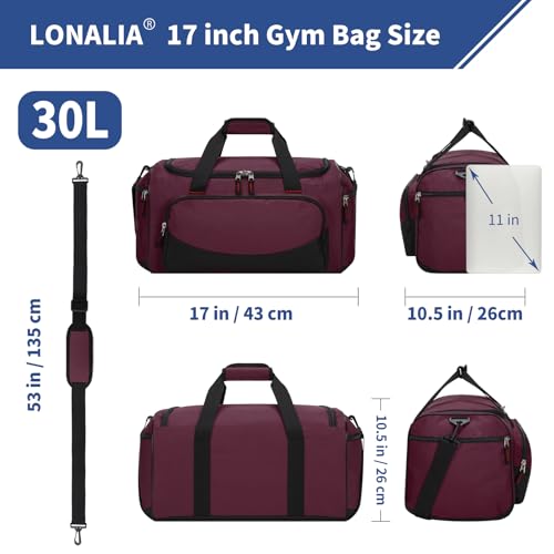 30L Gym Sport Duffle Bag, 17 inch, Maroon - color: Maroon