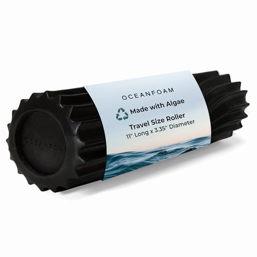 Oceanfoam Ripple Travel Foam Roller (11" x 3.35") Firm Mini Foam Roller for Physical Therapy, Deep Tissue Massage, Back Pain - High Density, Ergonomic Wave Textured - Yoga, Pilates, Exercise (Black) - color: Black