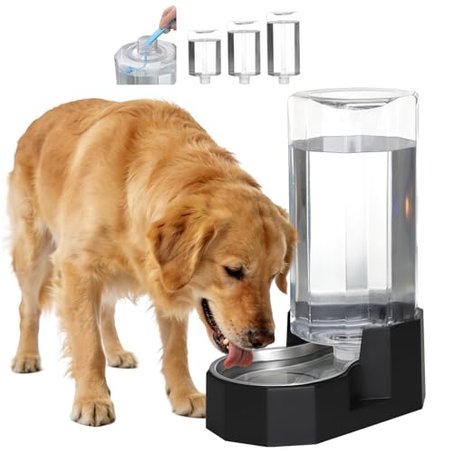 Sfozstra Black 9L Gravity Dog Water Dispenser with Stainless Steel Bowl - Easy-Clean, Spill-Proof, No Power Needed, for Medium/Large Dogs & Multi-Pet Homes, for Garage, Garden or Patio - color: Black, size: 9L Without Filter