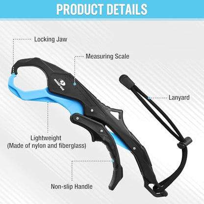 Mossy Oak 10.5'' Fishing Lip Gripper, Lightweight Nylon & Fiberglass Fish Grabber with Lanyard, Non-Slip Handle for Freshwater & Saltwater Fishing, Great Holder for Bass & Catfish - size: 1pc