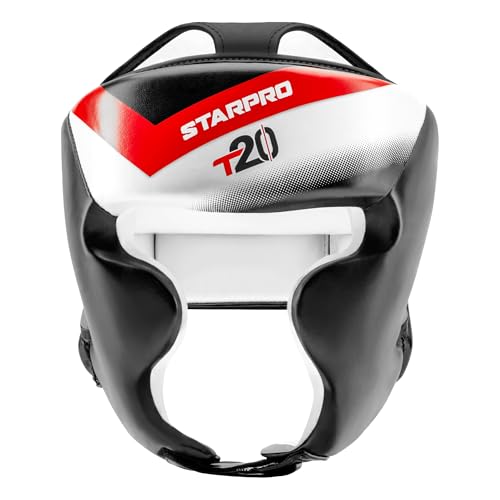 Starpro Boxing Headgear for Men Women - Safety Headguard with Padding - Muay Thai MMA Training Sparring Karate - color: Black / White, size: X-Small