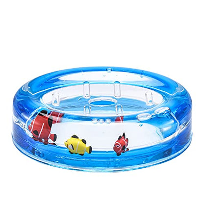 4 Piece Acrylic Liquid 4D Floating Motion Bathroom Vanity Accessory Set Ocean Cartoon Animal Theme Fish Toothbrush Holder, Tumbler, Soap Dispenser, Soap Dish