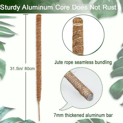 Moss Pole, 31.5" Bendable Moss Pole for Plants Monstera, Tall Moss Poles for Climbing Plants Indoor DIY, Coir Plant Pole Sticks Support Stakes for Potted Plants, Pothos, Philodendron,2 Pack