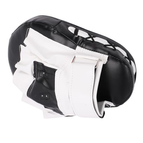 RiToEasysports Boxing Punching Mitt, PU Leather Curved Boxing Pad with Adjustable Strap, Training Hand Pad for Taekwondo Muay Thai, Adults Kids All Skill Levels - color: Black White