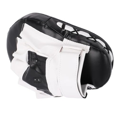 RiToEasysports Boxing Punching Mitt, PU Leather Curved Boxing Pad with Adjustable Strap, Training Hand Pad for Taekwondo Muay Thai, Adults Kids All Skill Levels - color: Black White