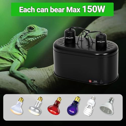 REPTI ZOO Dual Reptile Light Fixture for Reptile Dome UVB Lamp Fixture Dual Reptile Reflector Dome Lamp Cap Combo Integration Design Heat Lighting - size: 1 Count (Pack of 1)