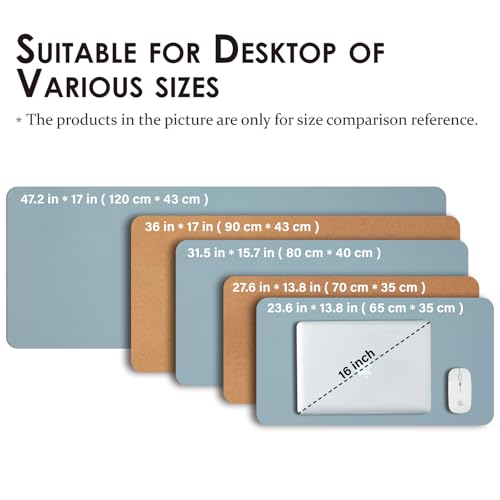 Cork Desk Mat - Small Dual-Sided Desk Pad for Office and Home - Desk Organization and Accessories - Ideal for Large Mouse Pad and Small Desk Mats on Top of Desks(Light Blue,23.6"x 13.8")