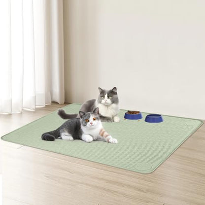 Cat Food Mat, 40" x 28" Cat Litter Mat Extra Large Silicone Pet Feeding Mat with Raised Edge Pet Placemat for Food and Water Bowl Non-Slip, Easy to Clean, Floor Protection (Green) - color: Green Mat