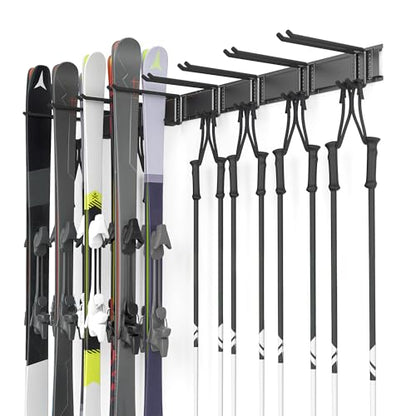 Ultrawall Ski Rack, Wall Mounted Ski Storage Rack, Garage Skis Holder - style: 8 Ski Hooks