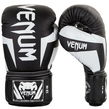 Venum Elite Boxing Gloves - color: Black/White, size: 10-Ounce