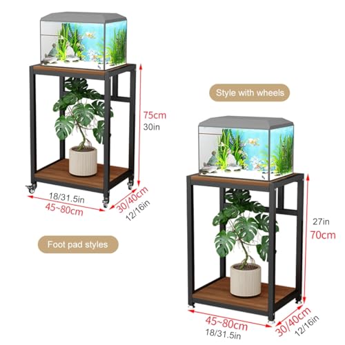 Rolling Breeder Tank Stands,Double Layered Solid Wood Fish Tank Stand,Carbon Steel Frame Structure,Small Reptile Breeder Turtle Tank Terrarium Rack Table for Home Office(White/Brown,40x40cm/16x16in) - color: White/Brown, size: 40x40cm/16x16in