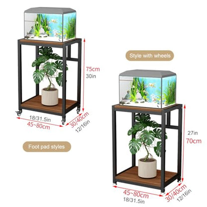 Rolling Breeder Tank Stands,Double Layered Solid Wood Fish Tank Stand,Carbon Steel Frame Structure,Small Reptile Breeder Turtle Tank Terrarium Rack Table for Home Office(White/Brown,40x40cm/16x16in) - color: White/Brown, size: 40x40cm/16x16in
