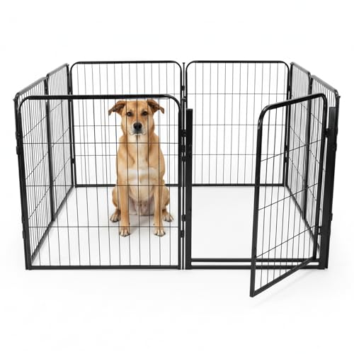 Indoor Dog Playpen - 32 inch, 8 Panels for Small and Puppy Size Dogs - Heavy Duty Metal Portable Pet Fence with Black Anti-Rust Coating - Play Pen w/Extra Wide Gate