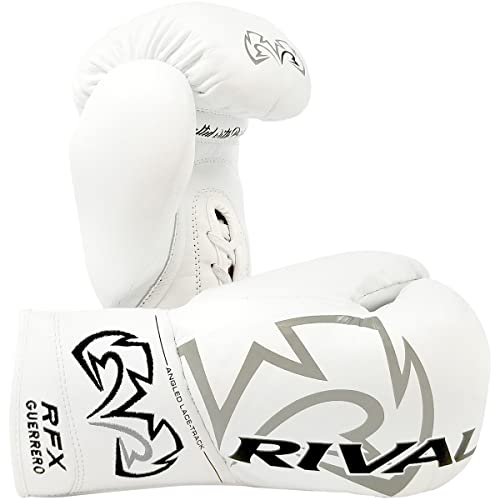 RIVAL Boxing RFX-Guerrero Pro Fight Gloves, HDEF Hard, Lace-up Closure, Stiffer & Firmer Feel, Approved for Competition - color: White, size: 8 oz.