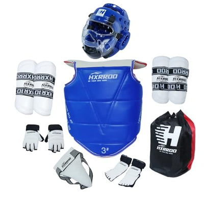 Taekwondo Sparring Gear Set, Head Gear Chest Guard Arm Shin Guard Groin Protective Gear Set for Children Teen Adult - color: blue, size: 2#