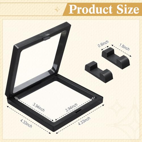 12 Pcs 3D Floating Display Case Floating Frame Display Holder Stand Challenge Coin Jewelry Frame Box for AA Medallions Fossil Rock Gemstones Specimen(Black,4.3 x 4.3 x 0.8 Inch,Square Base) - color: Black, size: 4.3 x 4.3 x 0.8 Inch, style: Square Base