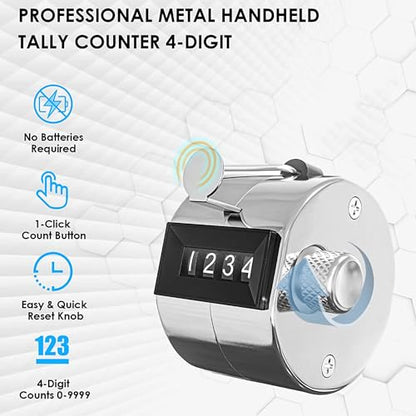 PHONEX Mechanical Hand Tally Counter – 4-Digit Manual Clicker with Stainless Steel Body for Accurate Counting in Sports, Knitting, Coaching, Fishing, Events & More