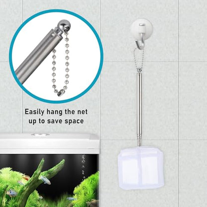 4 PCS Fish Tank Shrimp Net Extendable Handle, Aquarium Stainless Steel Small Fishing Net with Adjustable Handle Fishtank Nets Small Nets for ShrimpFish Circle Square Brine ShrimpNet for Aquarium